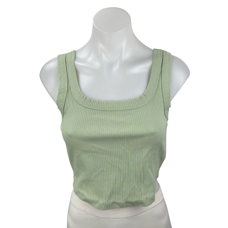 Madewell Womens Green Ribbed Knit Square Sleeveless Cropped Cami Tank Top Size S