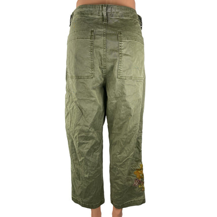 Driftwood Womens Green Floral Embroidered High Rise Straight Denim Jeans Size XL