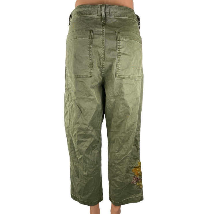 Driftwood Womens Green Floral Embroidered High Rise Straight Denim Jeans Size XL