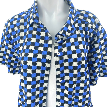 Solid & Striped Blue Gingham Check Short Sleeve Button Up Cabana Shirt Top XL