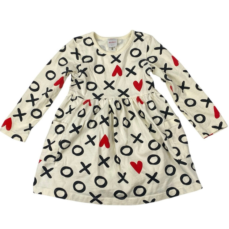 Hanna Andersson Cream Heart Print Pocket Long Sleeve Mini SkaterA-Line Dress 4