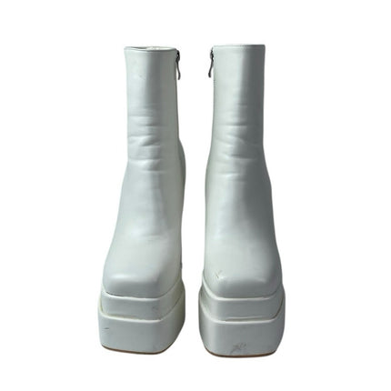 Wet Kiss Sassy White Faux Leather Square Toe Platform Chunky Ankle Boots Size 8