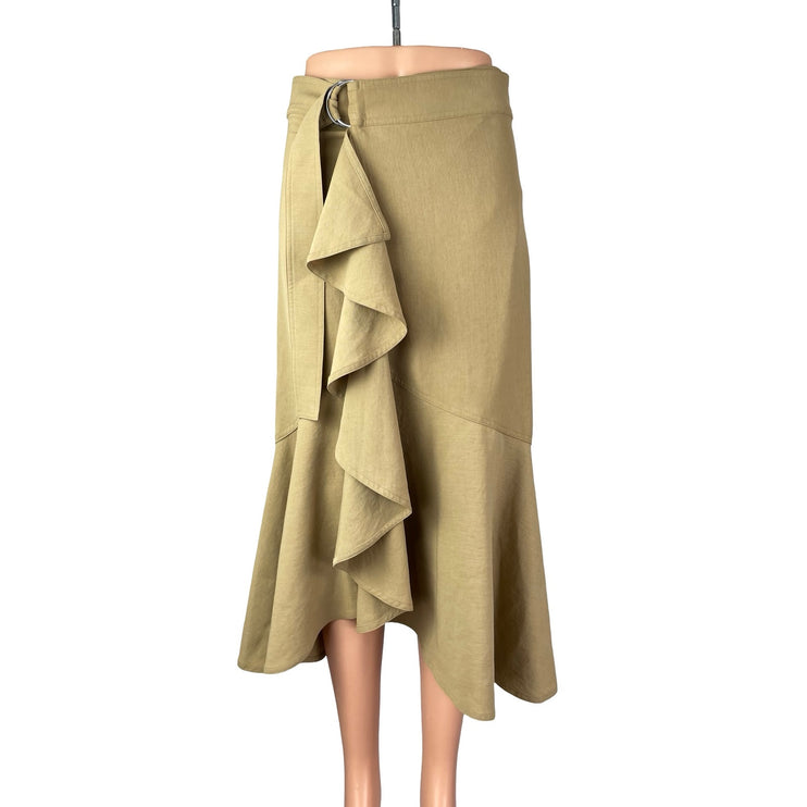 A.L.C. Pierre Womens Khaki Ruffled Belted High Rise Midi High Low A-Line Skirt 4