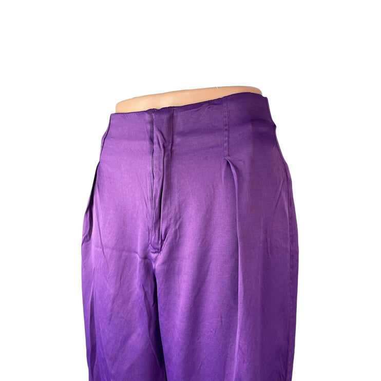 Zara Women's Purple High Rise Pleated Palazzo Wide Leg Trousers Dress Pants Sz M
