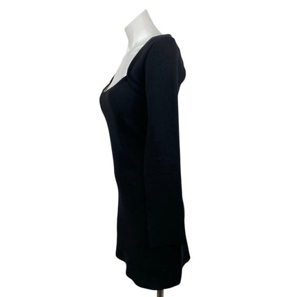 Zara Black Long Sleeve Scoop Neck Thermal Sweater Knit A Line Mini Dress Size M