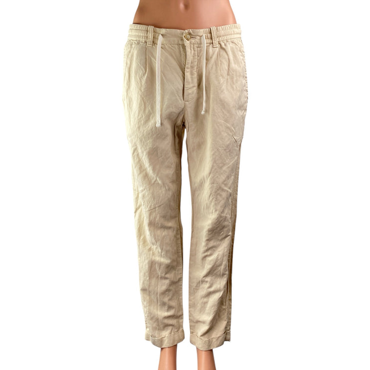 MNG Mango Women's Beige Khaki Drawstring Utility Straight Trousers Pants Size 31