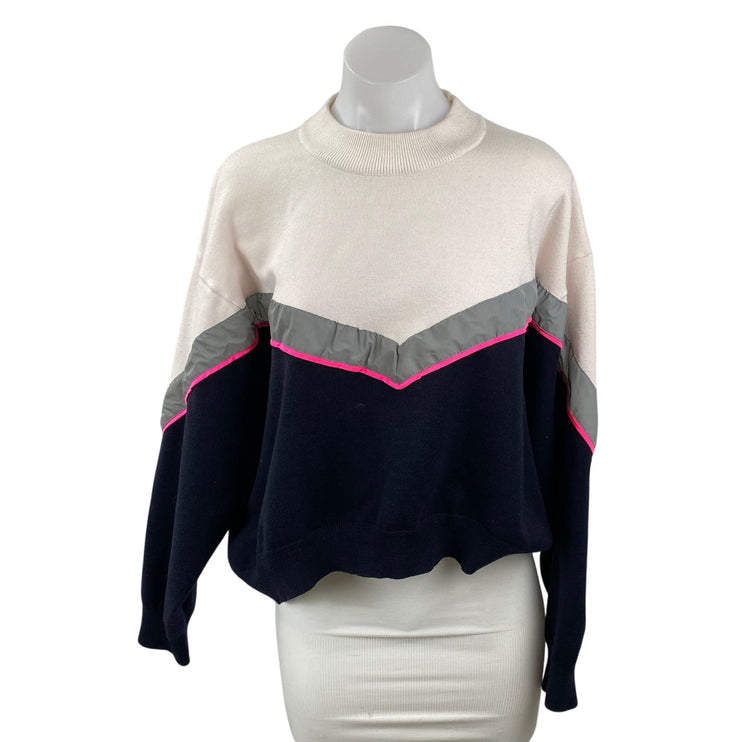 Zara Knit Color Block Chevron Women's Crew Neck Long Sleeve Sweater Top M