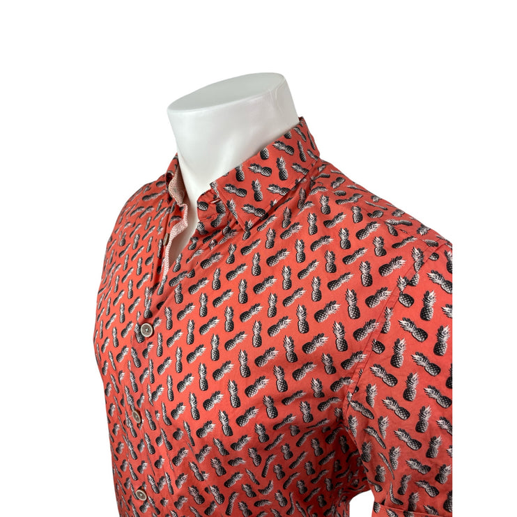 Ted Baker Women's Red Pineapple Short Sleeve Casual Button Down Shirt Top Size M
