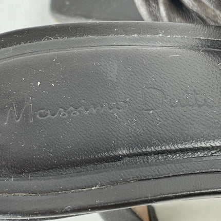 Massimo Dutti Black Ruched Leather Square Toe Flared Heels Mules Sandals Size 39