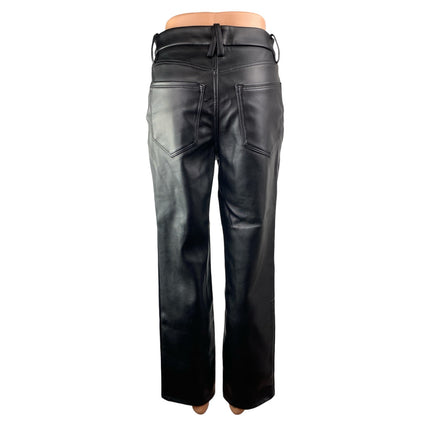 Good American Women's Black High Rise Faux Leather Vegan Trousers Pants Size 4