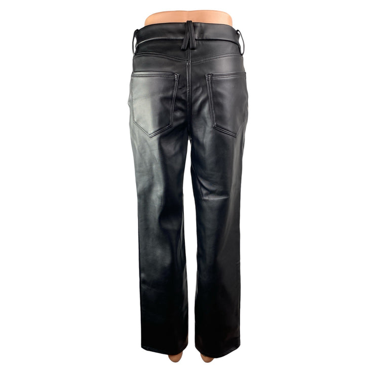 Good American Women's Black High Rise Faux Leather Vegan Trousers Pants Size 4