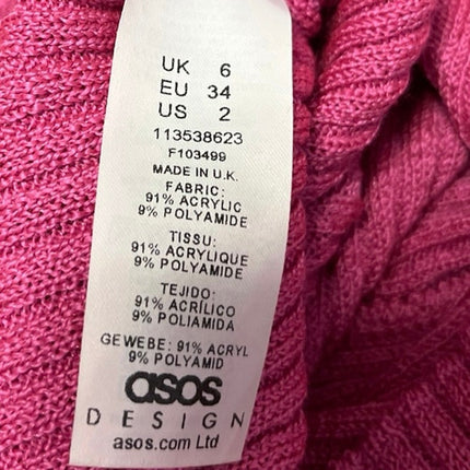 ASOS Design Pink Ribbed Knit Collared Button Down Cardigan Sweater Top Size 2