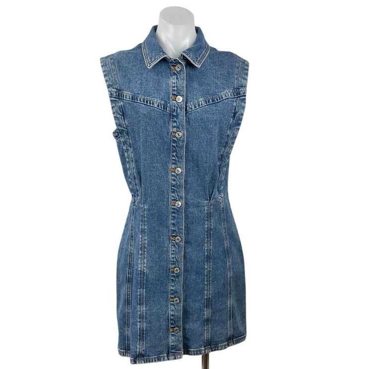 Abercrombie & Fitch Blue Sleeveless Button Up Denim Jean Mini Shirt Dress Size M
