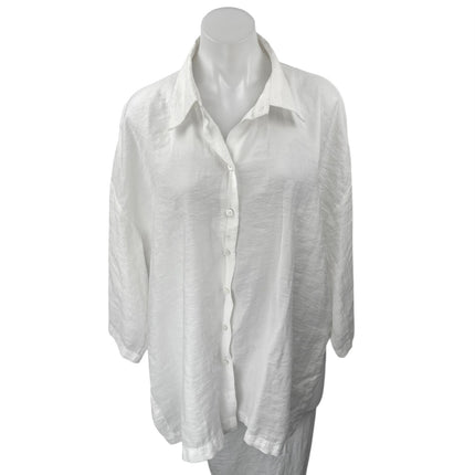 Zara Women's White Long Sleeve Relaxed Loose Oversized Button Down Shirt Top M