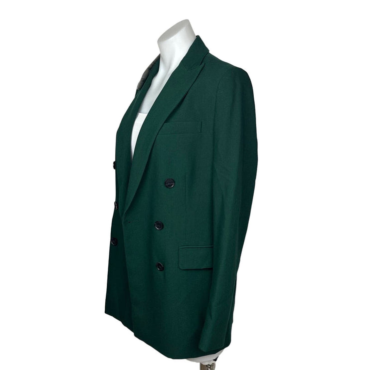 Zara NWT $119 Green Double Breasted Pointed Peak Lapel Long Sleeve Lined Polyester Blend Green Blazer Jacket Size XS