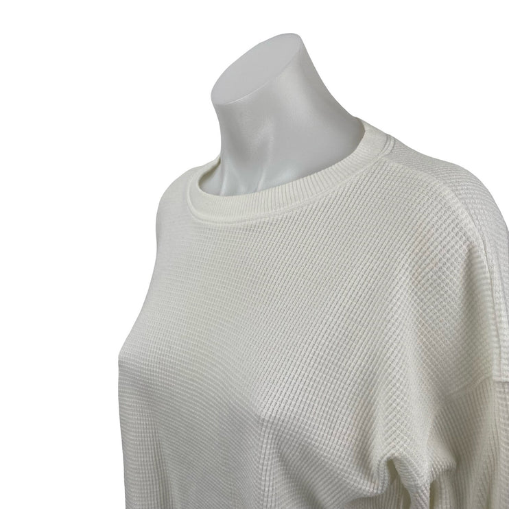 Aritzia TNA Womens White Waffle Knit Long Sleeve Thermal Sweater Crop Top Size S
