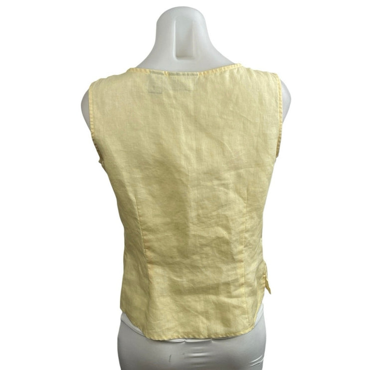 Liz Claiborne 100% Linen Women's Yellow Pleated Sleeveless Tank Blouse Top Sz 4