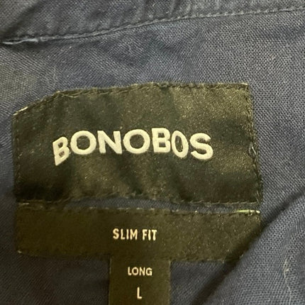 Bonobos Blue White Tie Dye Striped Short Sleeve Button Up Slim Fit Shirt Top L