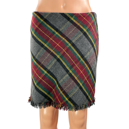 Sanctuary Multicolor Tweed Tartan Plaid High Waist Fringe Mini Skirt Size S
