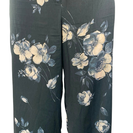 Rue 8isquit Womens Black Floral High Rise Wide Leg Button Trousers Pants 42/US M