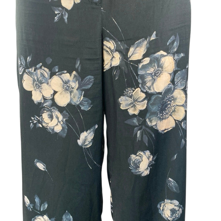 Rue 8isquit Womens Black Floral High Rise Wide Leg Button Trousers Pants 42/US M
