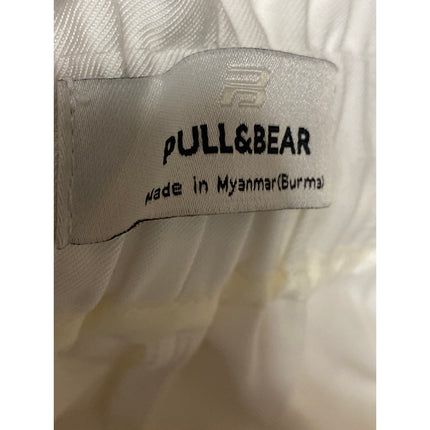 Pull & Bear Women's White High Rise Drawstring Mini Wide Leg Paperbag Shorts L