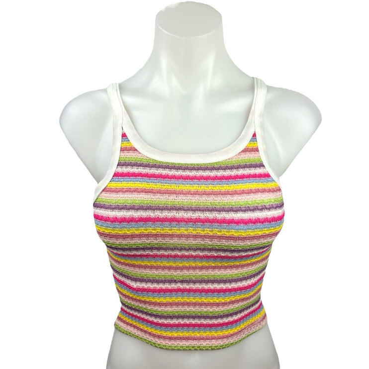 Urban Outfitters BOG 90s Textured  Rainbow Striped Crochet Crop Tank Top Size S