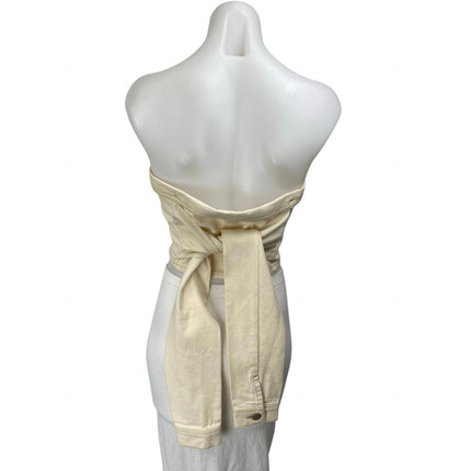 River Island Cream Jeweled Rhinestone Button Denim Corset Bandeau Crop Top Sz 10