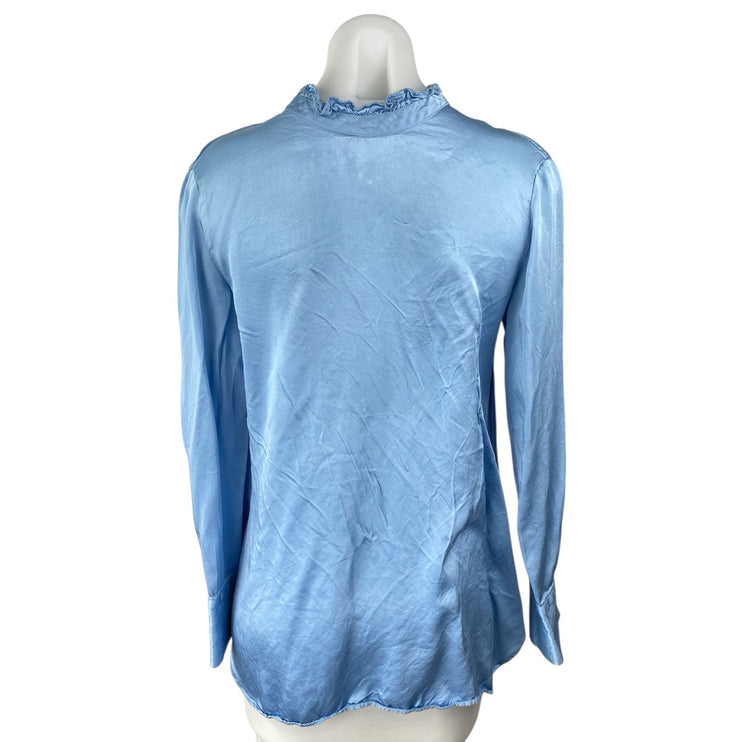 Zara Women's Blue Silk Satin Long Sleeve Henley Button Shirt Tunic Dress Size S