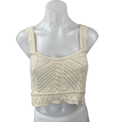 Zara Women's Cream Sleeveless Crochet Knit Cami Camisole Crop Tank Top Size S