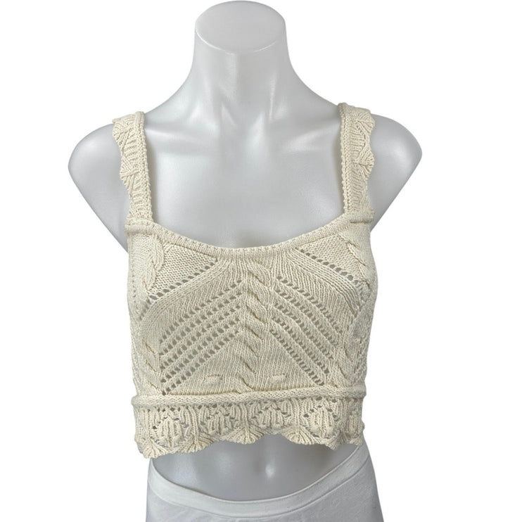 Zara Women's Cream Sleeveless Crochet Knit Cami Camisole Crop Tank Top Size S