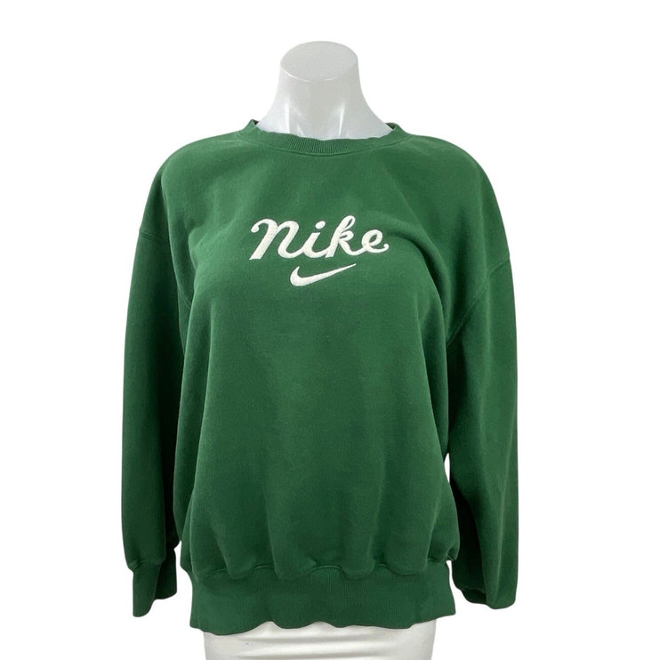Nike Womens Green Embroidered Logo Swoosh Crewneck Long Sleeve Sweatshirt Size S