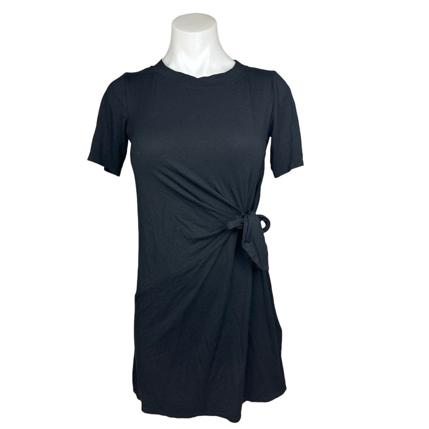 New Look Black Short Sleeve Tie Knot Basic Jersey Tunic T-Shirt Mini Dress Sz 0 New Look Black Short Sleeve Tie Knot Basic Jersey Tunic T-Shirt Mini Dress Sz 0