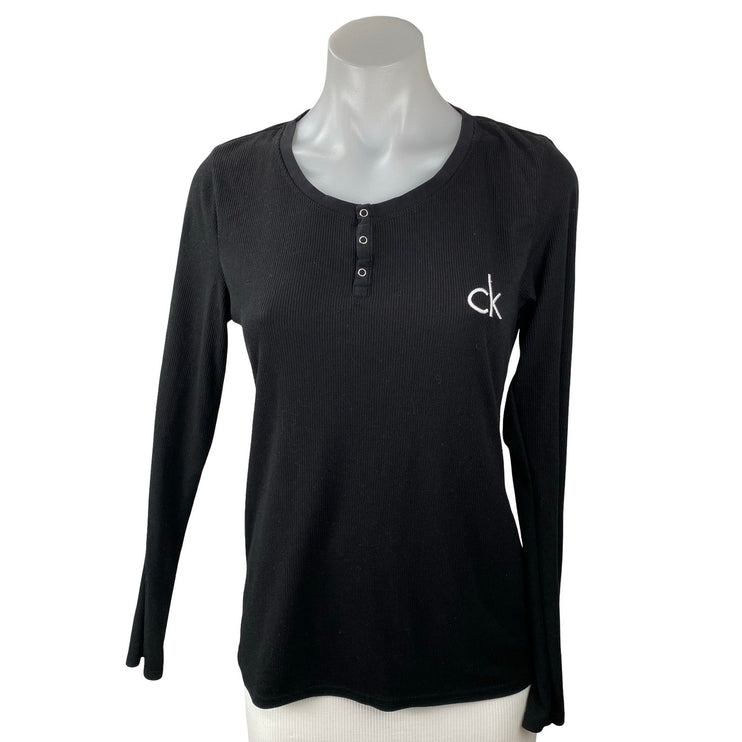 Calvin Klein Women's Black CK Logo Long Sleeve Henley T Shirt Tee Top Size XS