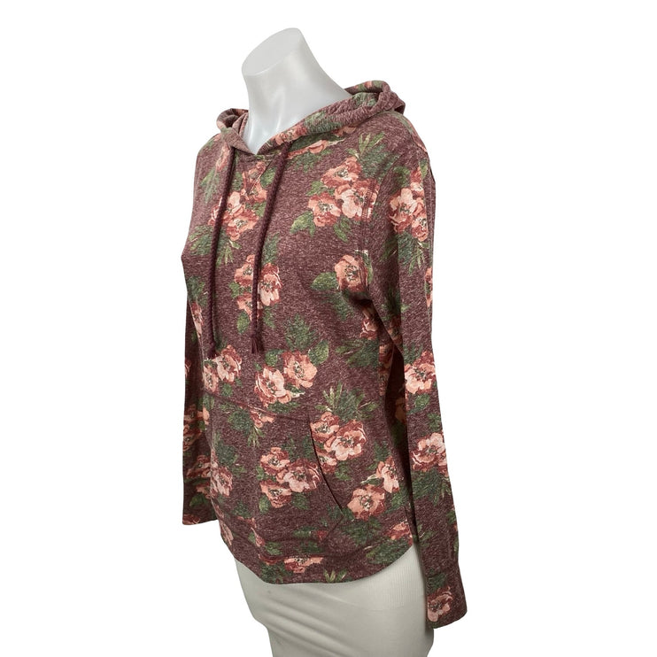 Aeropostale Women Brown Floral Long Sleeve Hoodie Hooded Sweatshirt Top Size L