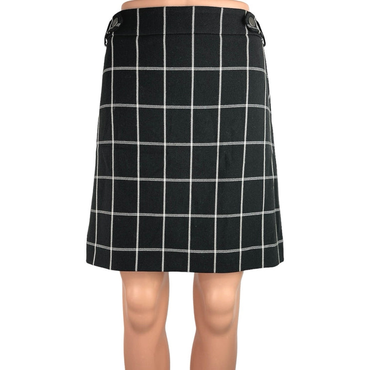 Ann Taylor LOFT Black Windowpane Plaid Knee Length Back Zip A-line Skirt Size 8