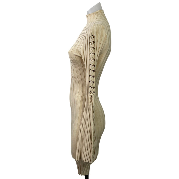 Fashion Nova Cream Beige Ribbed Knit Turtleneck Long Sleeve Sweater Dress Size S