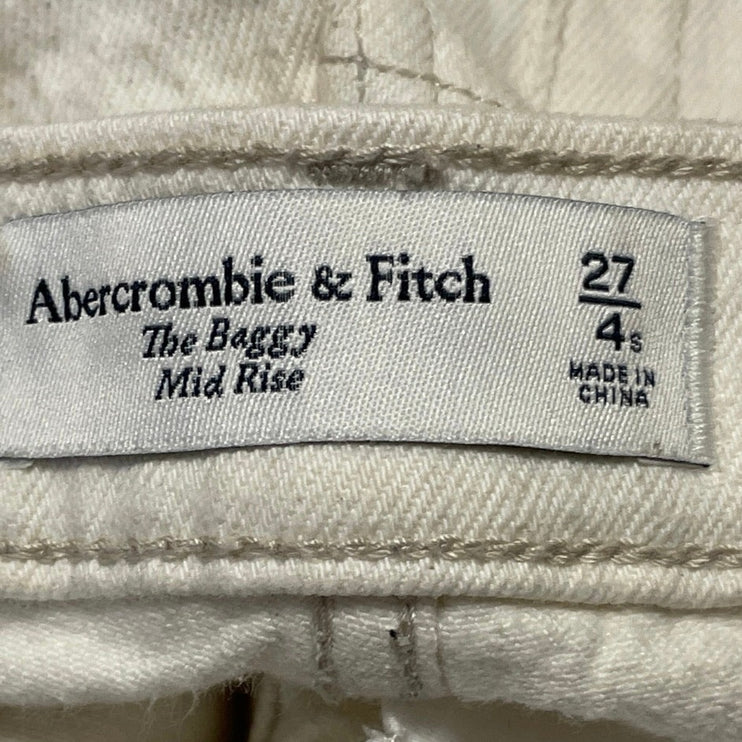 Abercrombie & Fitch The Baggy Mid Rise Women's White Wide Leg Denim Jean Size 4