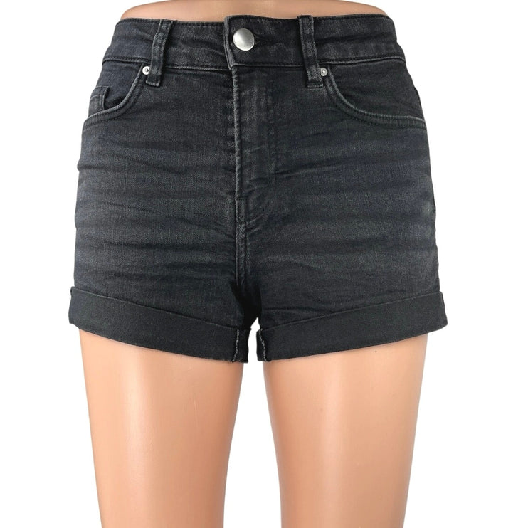H&M Women's Black Wash Cuffed Mid Rise Slim Fit Casual Denim Jeans Shorts Size 0