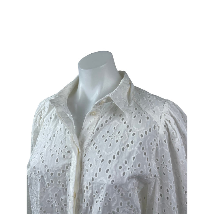 NEW Zara Women's White Embroidered Eyelet Argyle Button Down Shirt Top Size L