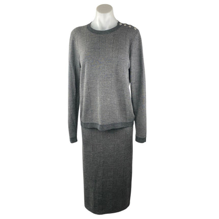Lauren Ralph Lauren Gray Wool Cashmere Plaid Check Sweater Blazer Dress Set L