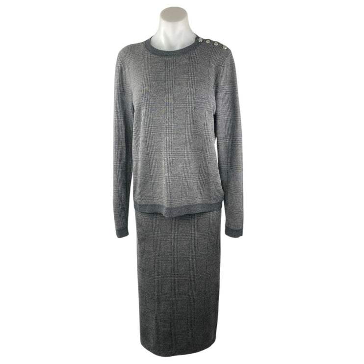 Lauren Ralph Lauren Gray Wool Cashmere Plaid Check Sweater Blazer Dress Set L