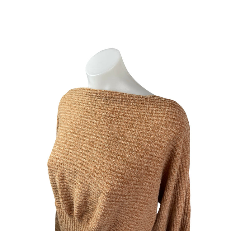 Free People Womens Brown Ribbed Boat Neck Long Sleeve Sweatshirt Sweater Top M