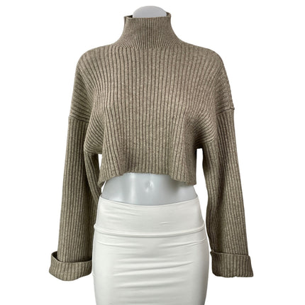 Zara Beige Ribbed Knit Turtleneck Long Sleeve Boxy Cropped Sweater Top Size S