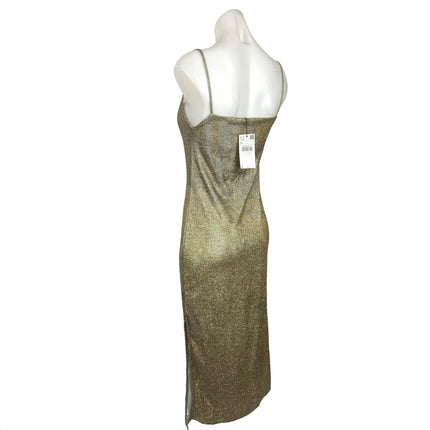 MNG Mango NWT Gold Sleeveless Slit Glitter Shiny Texture Slip Midi Dress Size XS