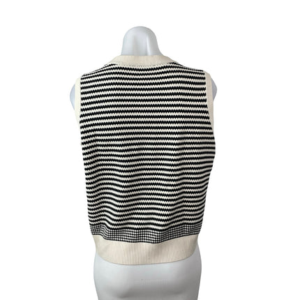 Adrianna Papell Cream Black Striped Knit Sleeveless Button Up Cardigan Sweater M