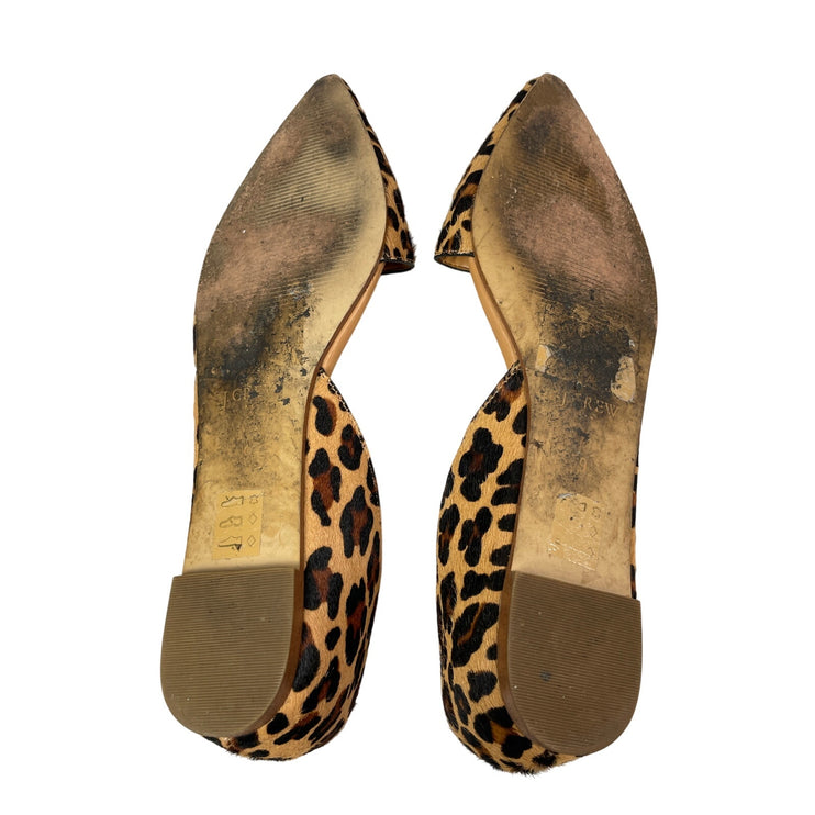 J.Crew Zoe Women's Leopard Print Calf Hair Open Side Pointed Toe d'Orsay Flats 9
