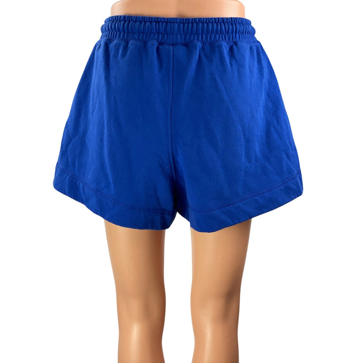Ganni Women's Blue High Rise Drawstring Fleece Lounge Wide Sweat Shorts Size S