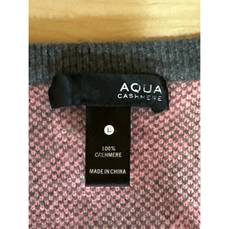 Aqua Red Black 100% Cashmere Geometric Long Sleeve Button Up Cardigan Sweater L