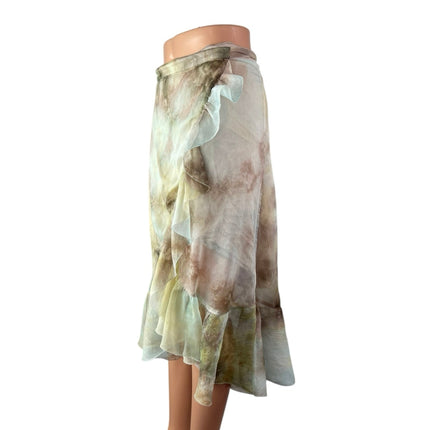 Allison Womens Multicolor Tie Dye Chiffon Asymmetric Ruffles Midi Wrap Skirt S/P